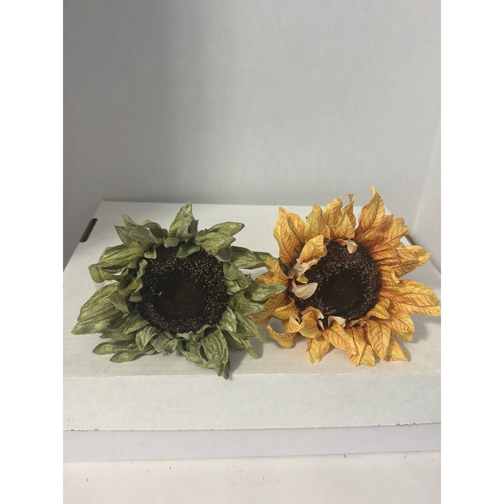 Hobby Lobby Artificial Sunflowers Yellow and Sage Green Fall Floral Stems 2pc